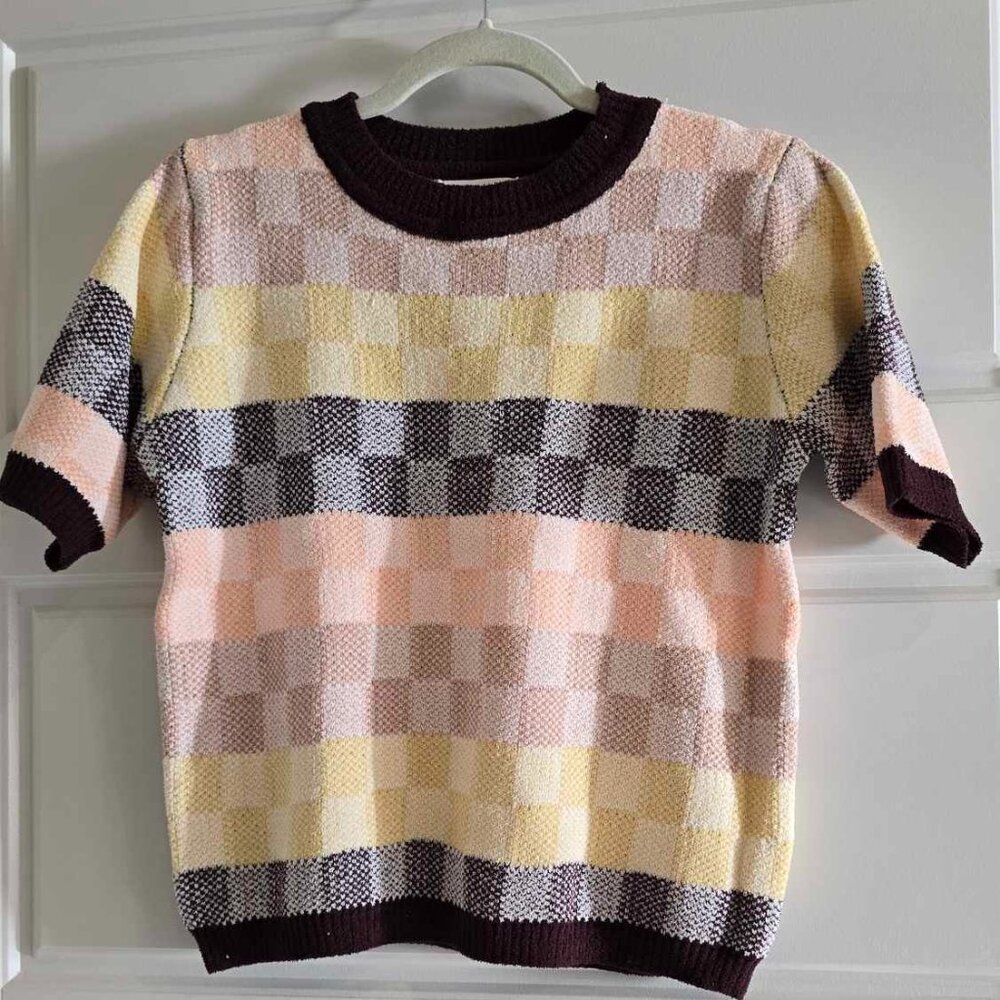 BOHME Multi Colored Checkered Crop Sweater